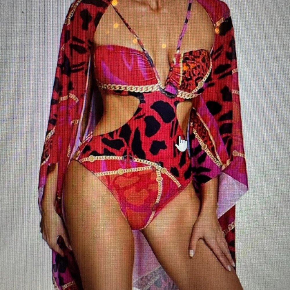 Pink/Leopard monokini with wrap